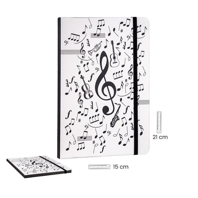 Libreta cuadricula motivos musicales