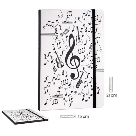 Libreta cuadricula motivos musicales